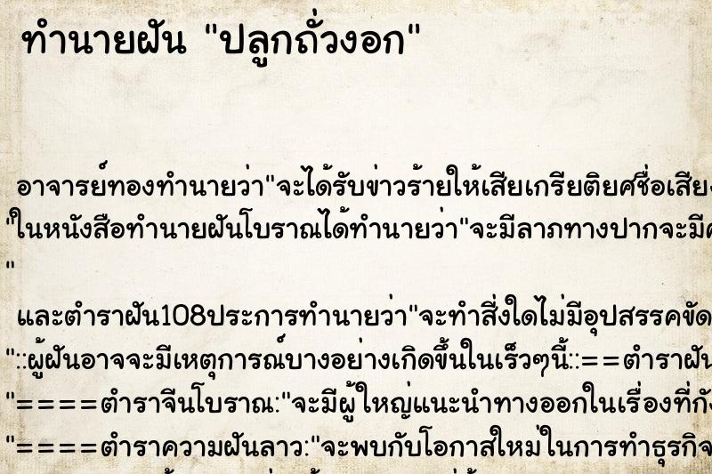 ทำนายฝัน ปลูกถั่วงอก ตำราโบราณ แม่นที่สุดในโลก