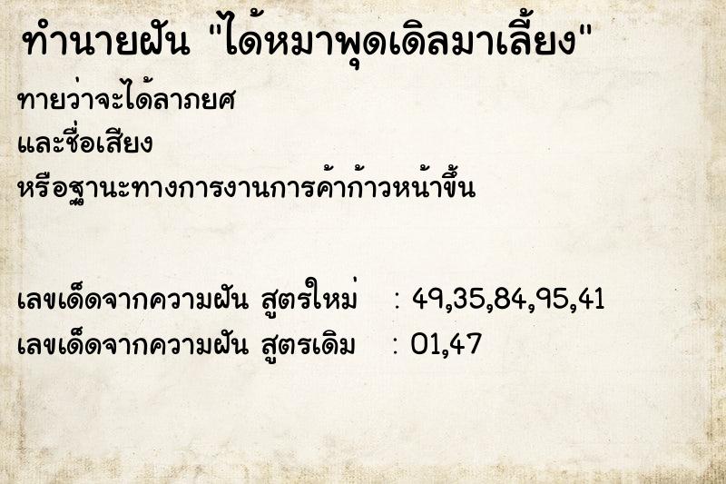 ทำนายฝันทำนายฝันได้หมาพุดเดิลมาเลี้ยง