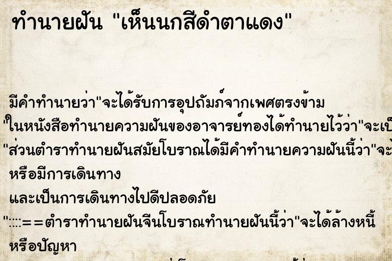 ทำนายฝัน เห็นนกสีดำตาแดง ทำนายฝัน เห็นนกสีดำตาแดง