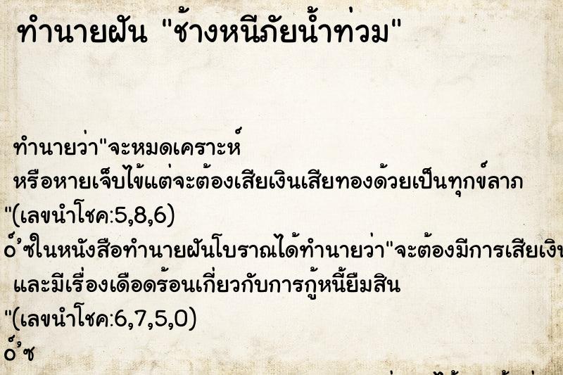 ทำนายฝัน ช้างหนีภัยน้ำท่วม