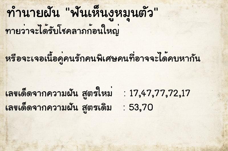 ทำนายฝันทำนายฝันฟันเห็นงูหมุนตัว