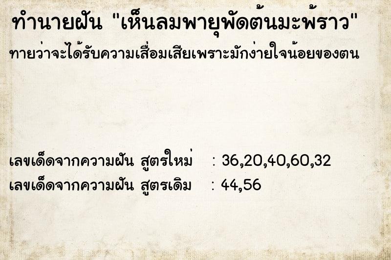 ทำนายฝันเห็นลมพายุพัดต้นมะพ้ราว ทำนายฝันทำนายฝันเห็นลมพายุพัดต้นมะพ้ราว