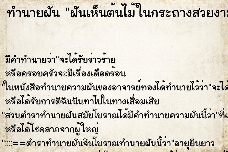 ทำนายฝันฝันเห็นต้นไม้ในกระถางสวยงาม ทำนายฝันทำนายฝันฝันเห็นต้นไม้ในกระถางสวยงาม