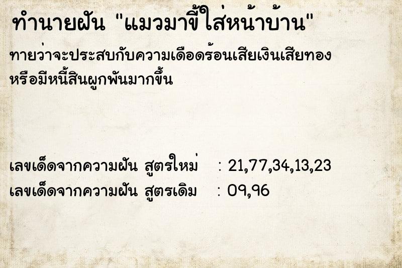 ทำนายฝัน แมวมาขี้ใส่หน้าบ้าน ทำนายฝัน แมวมาขี้ใส่หน้าบ้าน