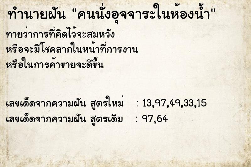 ทำนายฝันคนนั่งอุจจาระในห้องน้ำ ทำนายฝันทำนายฝันคนนั่งอุจจาระในห้องน้ำ