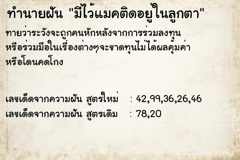 ทำนายฝันมีไว้แมคติดอยู่ในลูกตา ทำนายฝันทำนายฝันมีไว้แมคติดอยู่ในลูกตา