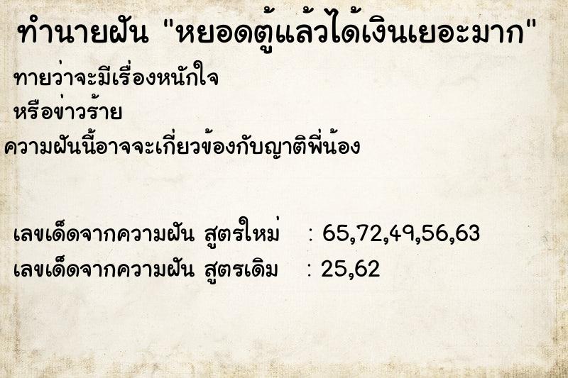 ทำนายฝันทำนายฝันหยอดตู้แล้วได้เงินเยอะมาก