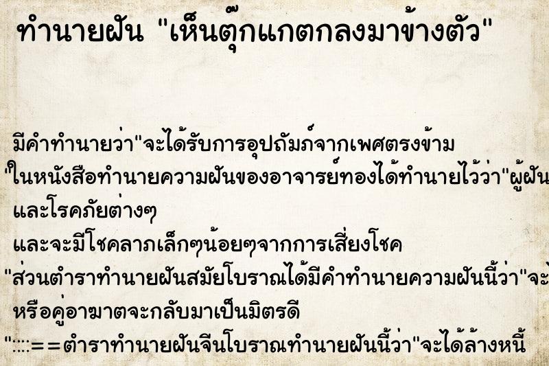 ทำนายฝันทำนายฝันเห็นตุ๊กแกตกลงมาข้างตัว