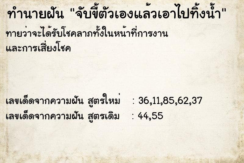 ทำนายฝันทำนายฝันจับขี้ตัวเองแล้วเอาไปทิ้งน้ำ