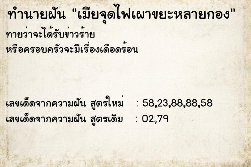 ทำนายฝัน เมียจุดไฟเผาขยะหลายกอง ทำนายฝัน เมียจุดไฟเผาขยะหลายกอง