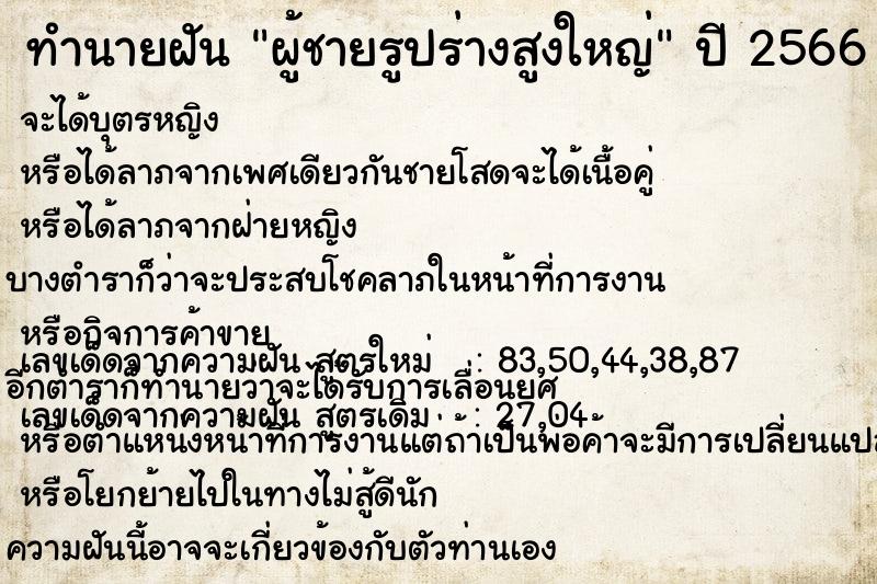 ทำนายฝัน ผู้ชายรูปร่างสูงใหญ่ ทำนายฝัน ผู้ชายรูปร่างสูงใหญ่