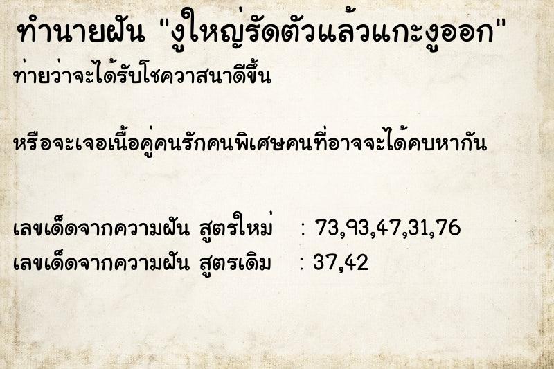 ทำนายฝันงูใหญ่รัดตัวแล้วแกะงูออก ทำนายฝันทำนายฝันงูใหญ่รัดตัวแล้วแกะงูออก