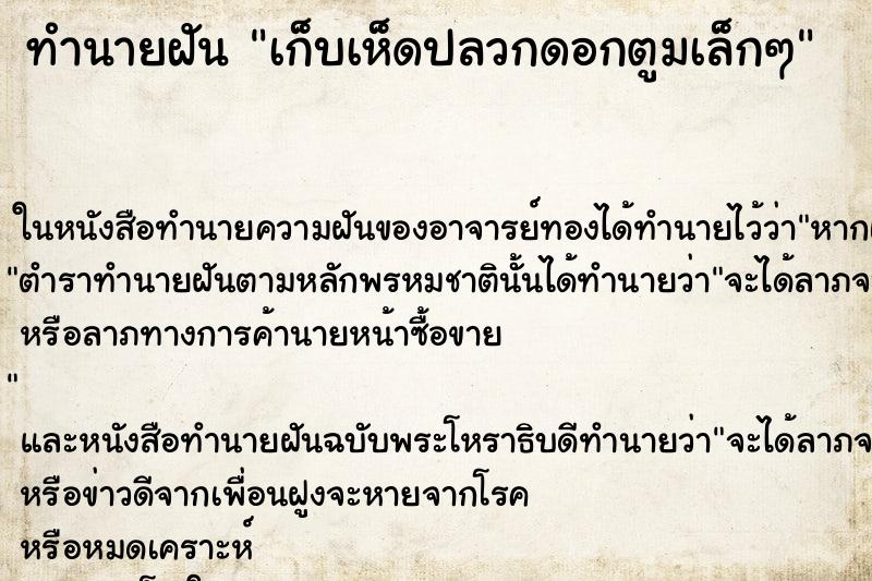 ทำนายฝัน เก็บเห็ดปลวกดอกตูมเล็กๆ ทำนายฝัน เก็บเห็ดปลวกดอกตูมเล็กๆ