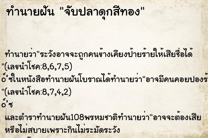 ทำนายฝันจับปลาดุกสีทอง ทำนายฝันทำนายฝันจับปลาดุกสีทอง
