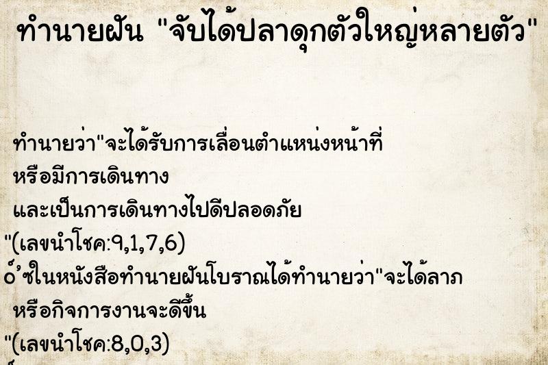 ทำนายฝันจับได้ปลาดุกตัวใหญ่หลายตัว ทำนายฝันทำนายฝันจับได้ปลาดุกตัวใหญ่หลายตัว