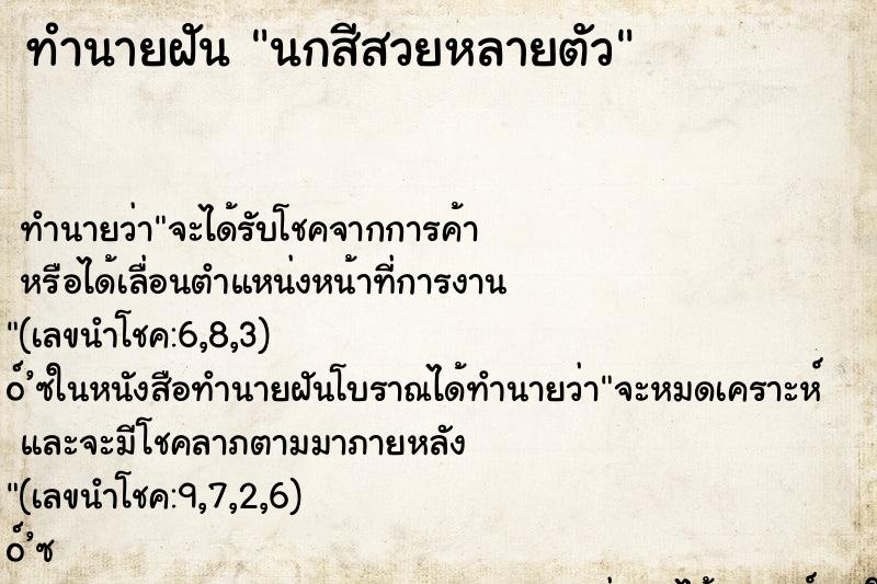 ทำนายฝัน นกสีสวยหลายตัว ทำนายฝัน นกสีสวยหลายตัว