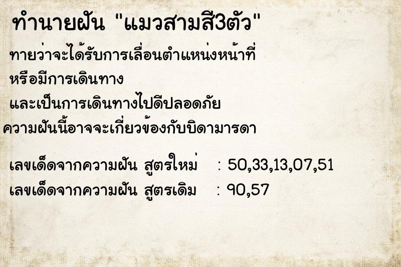 ทำนายฝันแมวสามสี3ตัว ทำนายฝันทำนายฝันแมวสามสี3ตัว