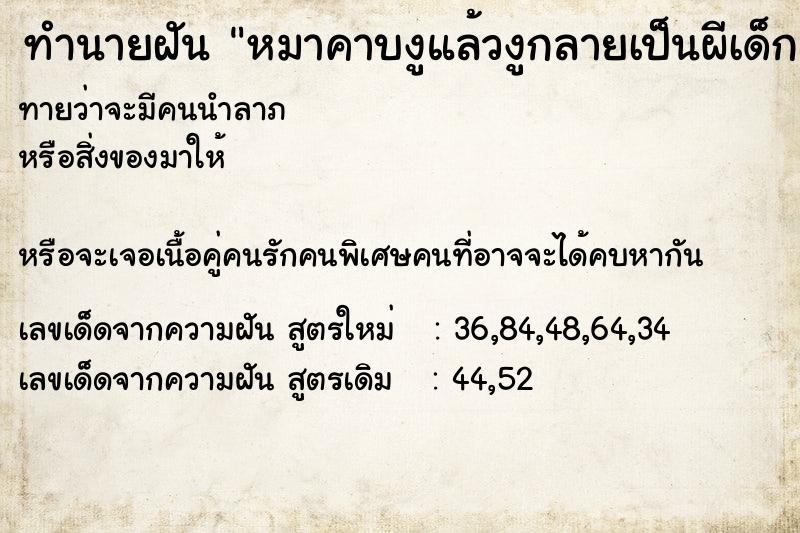 ทำนายฝันหมาคาบงูแล้วงูกลายเป็นผีเด็ก ทำนายฝันทำนายฝันหมาคาบงูแล้วงูกลายเป็นผีเด็ก