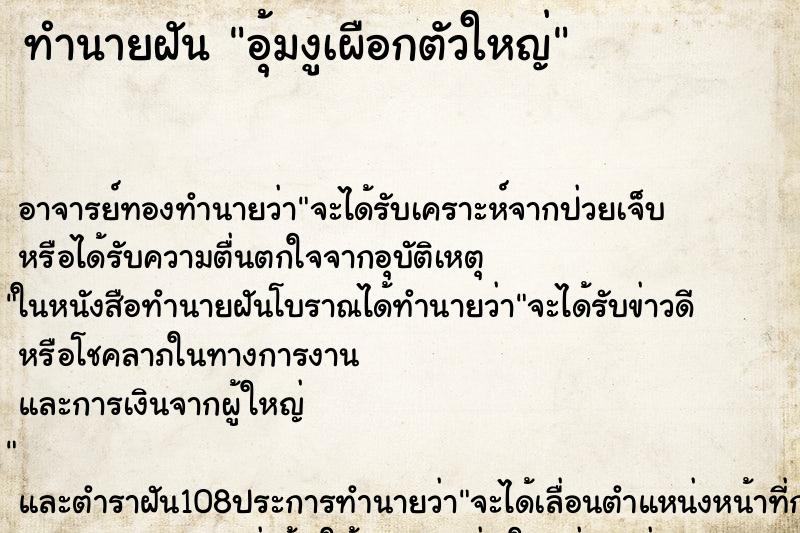 ทำนายฝันอุ้มงูเผือกตัวใหญ่ ทำนายฝันทำนายฝันอุ้มงูเผือกตัวใหญ่