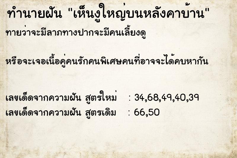 ทำนายฝัน เห็นงูใหญ่บนหลังคาบ้าน ทำนายฝัน เห็นงูใหญ่บนหลังคาบ้าน