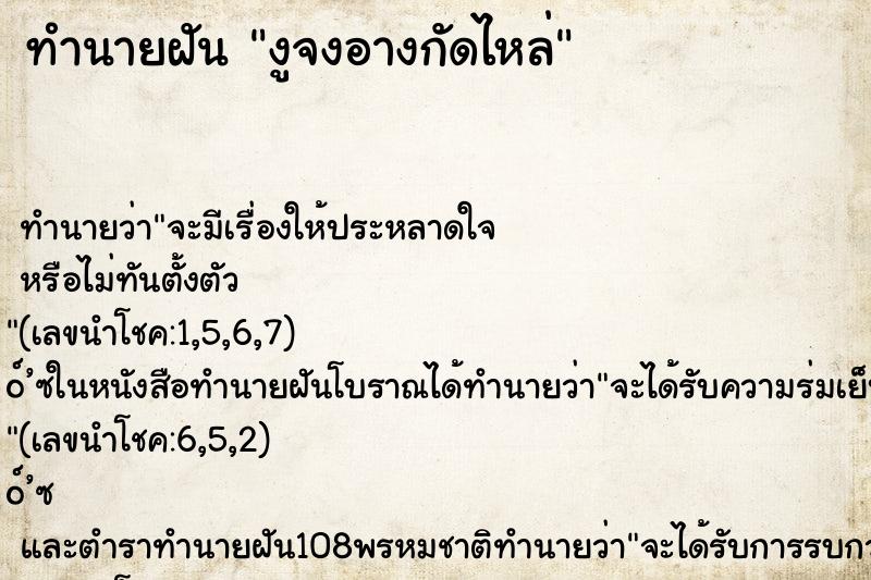 ทำนายฝันทำนายฝันงูจงอางกัดไหล่