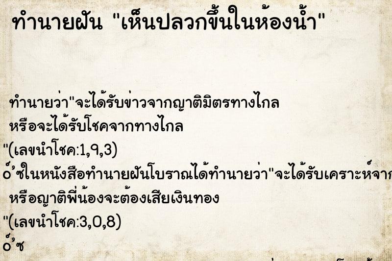 ทำนายฝันทำนายฝันเห็นปลวกขึ้นในห้องน้ำ
