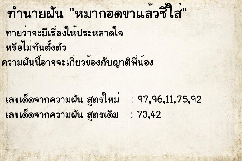 ทำนายฝันหมากอดขาแล้วซี่ใส่ ทำนายฝันทำนายฝันหมากอดขาแล้วซี่ใส่