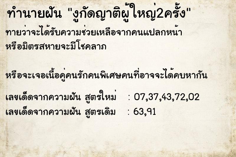 ทำนายฝันงูกัดญาติผู้ใหญ่2ครั้ง ทำนายฝันทำนายฝันงูกัดญาติผู้ใหญ่2ครั้ง
