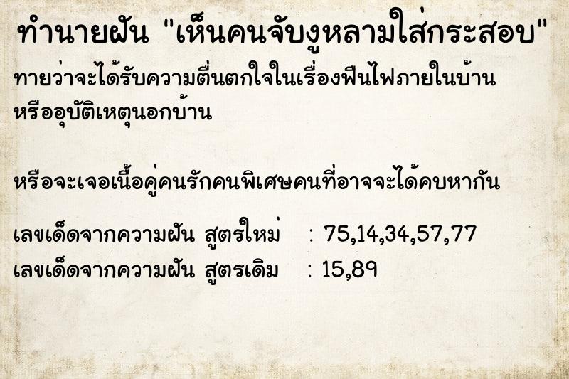 ทำนายฝันทำนายฝันเห็นคนจับงูหลามใส่กระสอบ