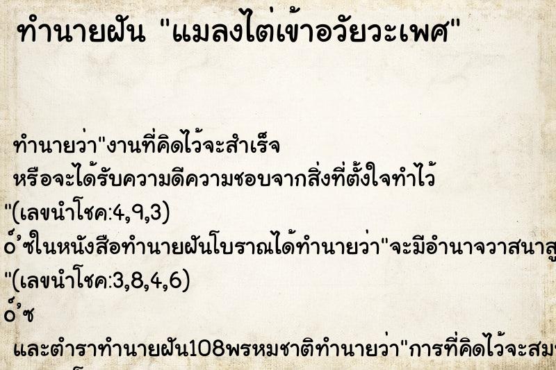 ทำนายฝัน แมลงไต่เข้าอวัยวะเพศ