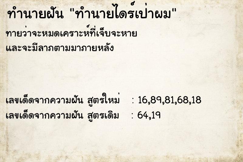 ทำนายฝันทำนายไดร์เป่าผม ทำนายฝันทำนายฝันทำนายไดร์เป่าผม
