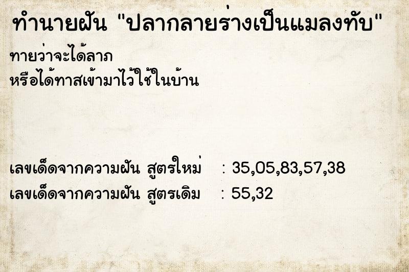 ทำนายฝัน ปลากลายร่างเป็นแมลงทับ ทำนายฝัน ปลากลายร่างเป็นแมลงทับ