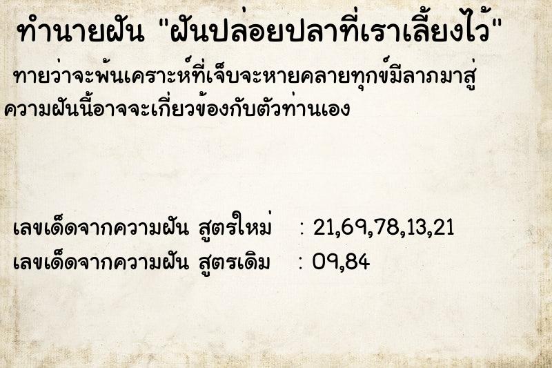 ทำนายฝันฝันปล่อยปลาที่เราเลี้ยงไว้ ทำนายฝันทำนายฝันฝันปล่อยปลาที่เราเลี้ยงไว้