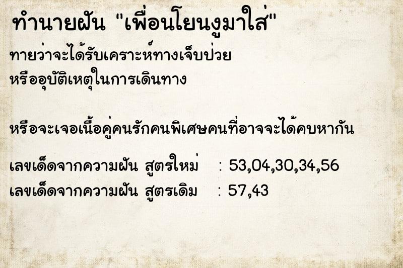 ทำนายฝันเพื่อนโยนงูมาใส่ ทำนายฝันทำนายฝันเพื่อนโยนงูมาใส่