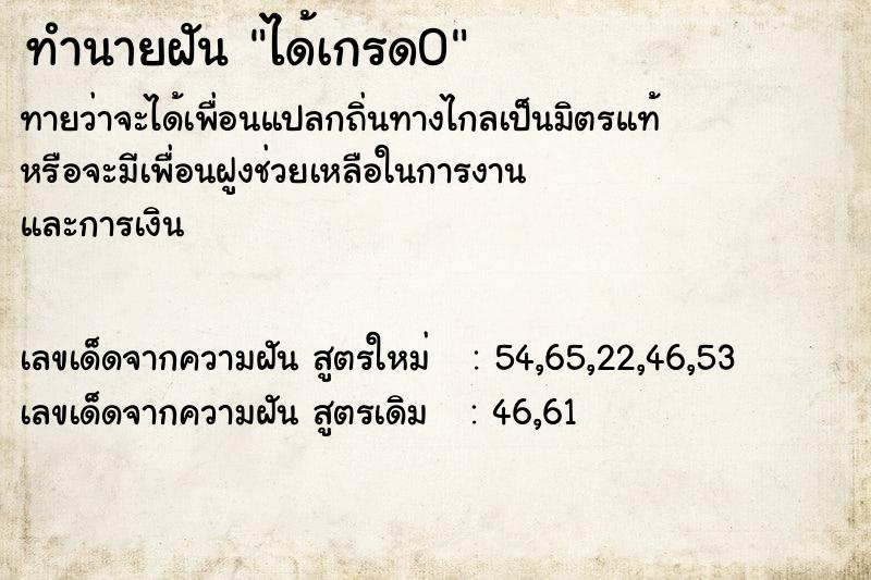 ทำนายฝันได้เกรด0 ทำนายฝันทำนายฝันได้เกรด0