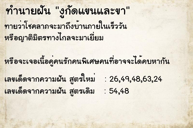 ทำนายฝันงูกัดแขนและขา ทำนายฝันทำนายฝันงูกัดแขนและขา
