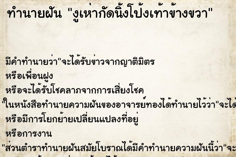 ทำนายฝันงูเห่ากัดนิ้งโป้งเท้าข้างขวา ทำนายฝันทำนายฝันงูเห่ากัดนิ้งโป้งเท้าข้างขวา