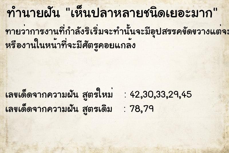 ทำนายฝันทำนายฝันเห็นปลาหลายชนิดเยอะมาก
