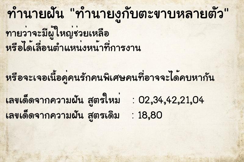 ทำนายฝันทำนายฝันทำนายงูกับตะขาบหลายตัว