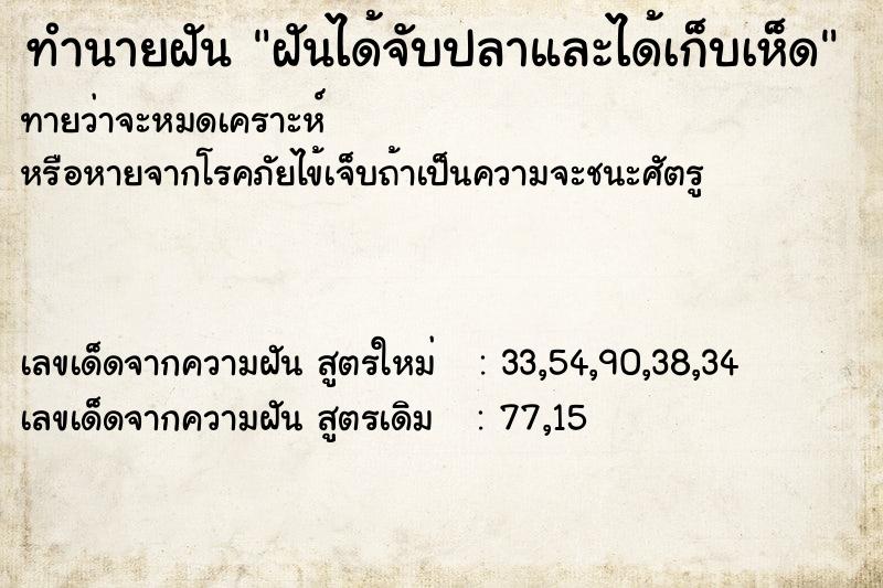 ทำนายฝันฝันได้จับปลาและได้เก็บเห็ด ทำนายฝันทำนายฝันฝันได้จับปลาและได้เก็บเห็ด