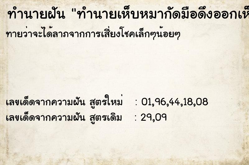 ทำนายฝัน ทำนายเห็บหมากัดมือดึงออกเห็นเลือดแดง ทำนายฝัน ทำนายเห็บหมากัดมือดึงออกเห็นเลือดแดง