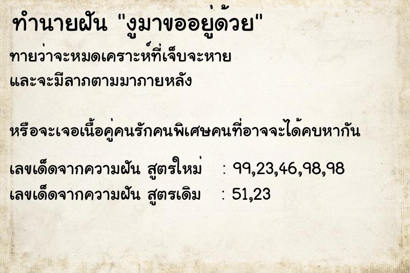 ทำนายฝันทำนายฝันงูมาขออยู่ด้วย