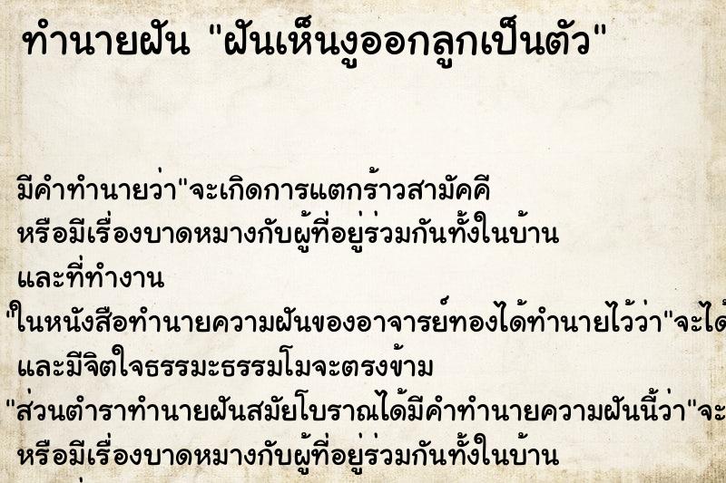 ทำนายฝัน ฝันเห็นงูออกลูกเป็นตัว ตำราโบราณ แม่นที่สุดในโลก