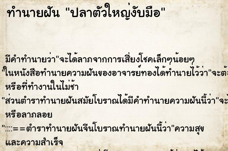 ทำนายฝัน ปลาตัวใหญ่งับมือ ทำนายฝัน ปลาตัวใหญ่งับมือ