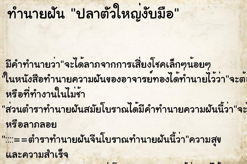 ทำนายฝัน ปลาตัวใหญ่งับมือ ตำราโบราณ แม่นที่สุดในโลก