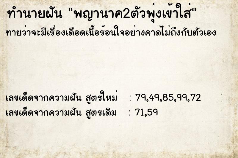 ทำนายฝันทำนายฝันพญานาค2ตัวพุ่งเข้าใส่