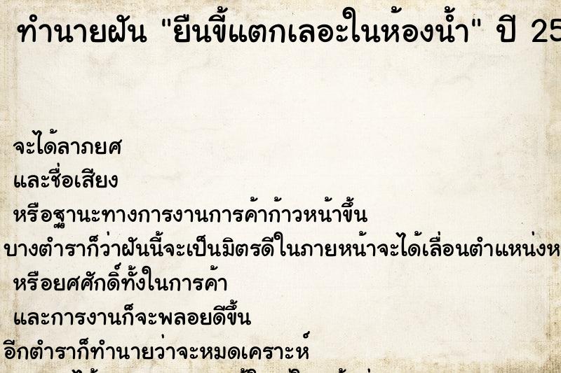 ทำนายฝัน ยืนขี้แตกเลอะในห้องน้ำ ทำนายฝัน ยืนขี้แตกเลอะในห้องน้ำ