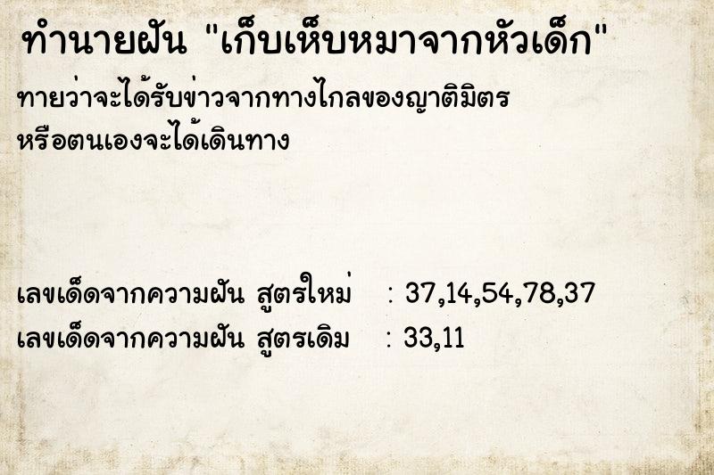 ทำนายฝันทำนายฝันเก็บเห็บหมาจากหัวเด็ก