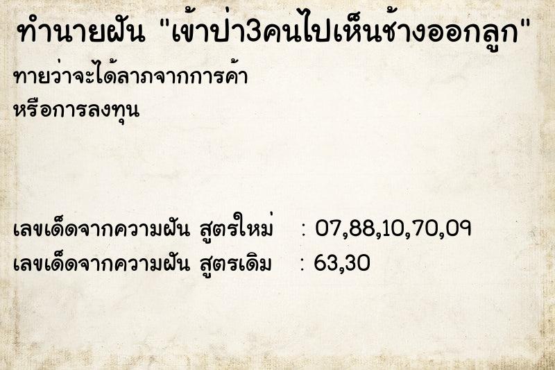 ทำนายฝันเข้าป่า3คนไปเห็นช้างออกลูก ทำนายฝันทำนายฝันเข้าป่า3คนไปเห็นช้างออกลูก