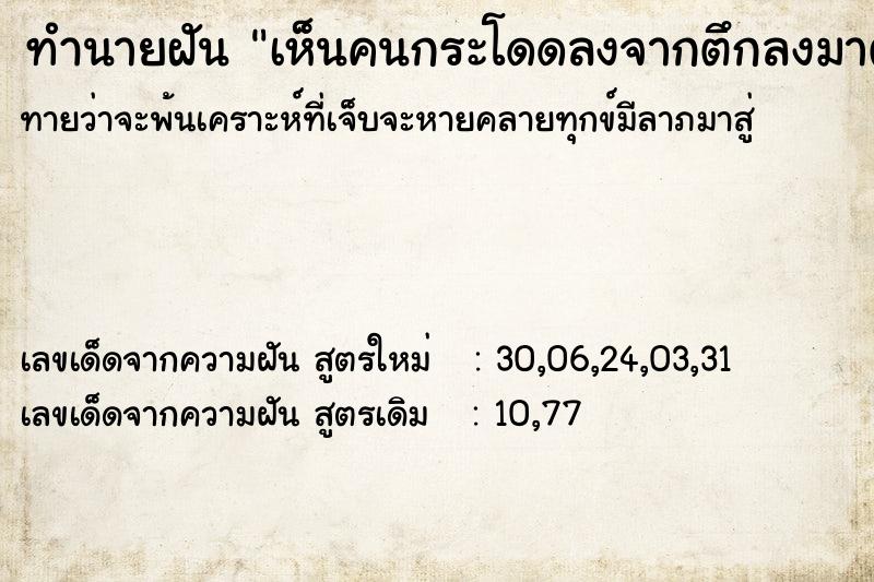 ทำนายฝันเห็นคนกระโดดลงจากตึกลงมาตาย ทำนายฝันทำนายฝันเห็นคนกระโดดลงจากตึกลงมาตาย